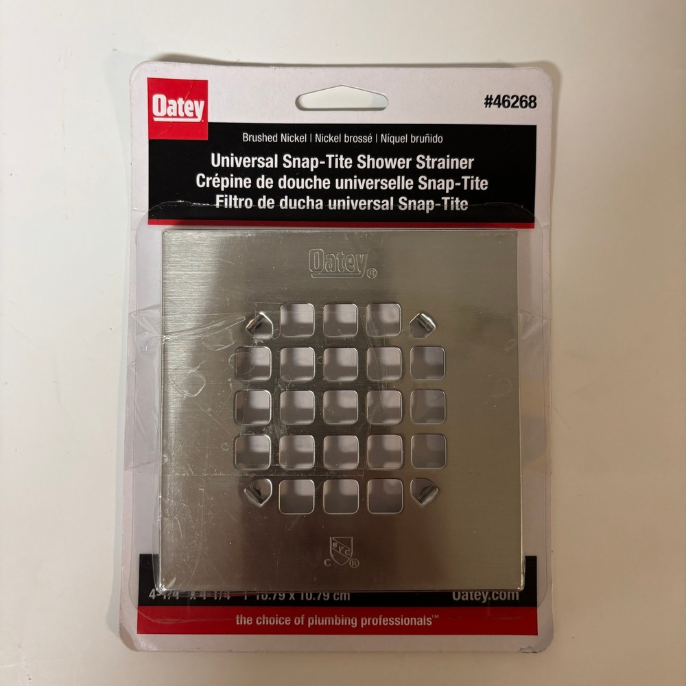 Oatey 46268 Universal Snap-Tite Shower Strainer Brushed Nickel 4.25 Inch Square